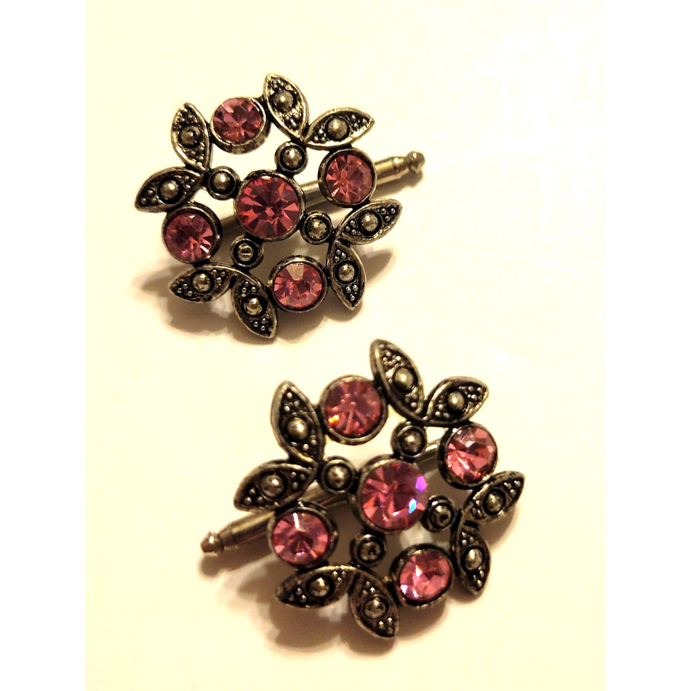 Vtg‎ Estate Neckline Buttonhole Decoration Glass Stones Pink Antique Jewelry